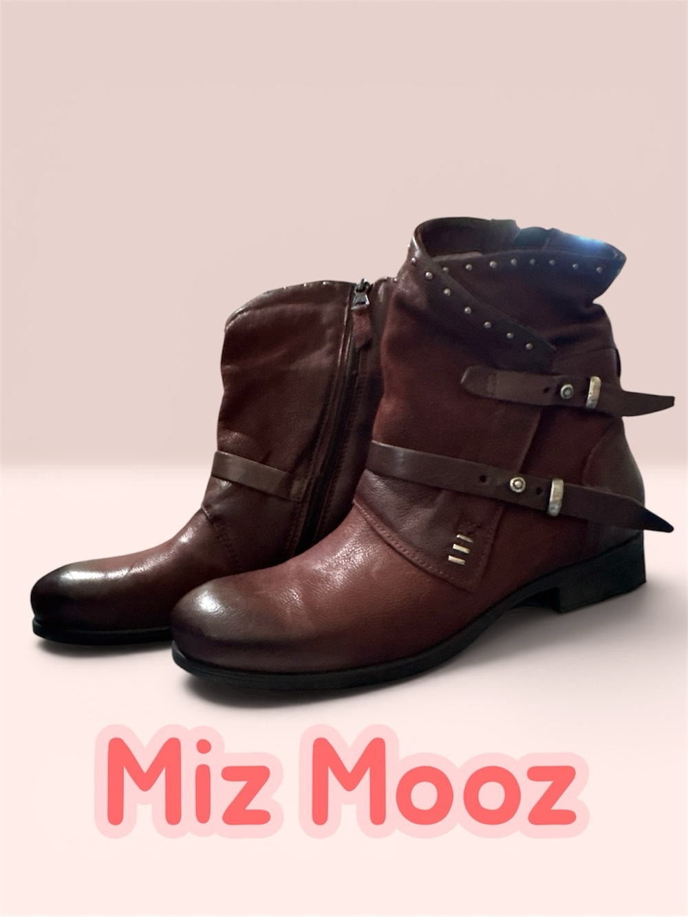 Miz Mooz Leather Studded Buckle Ankle Boots